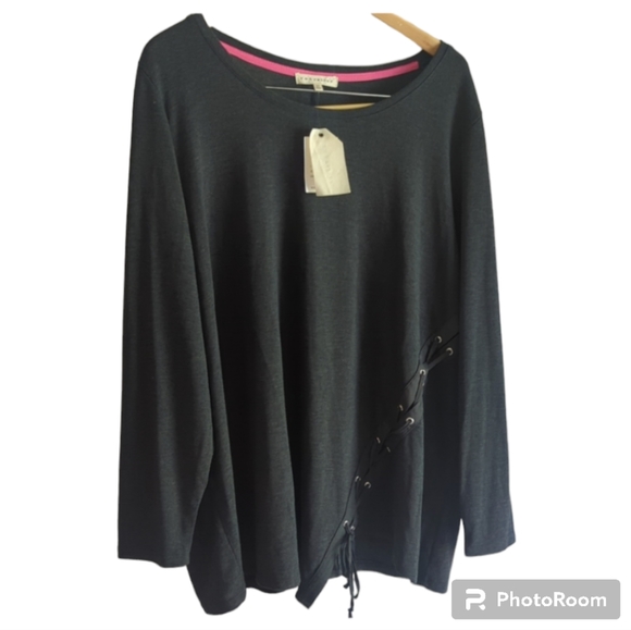 NWT Retrology Plus Dark Grey Knit Side Tie Lace Up Top 2X Lightweight Layers - Picture 1 of 9